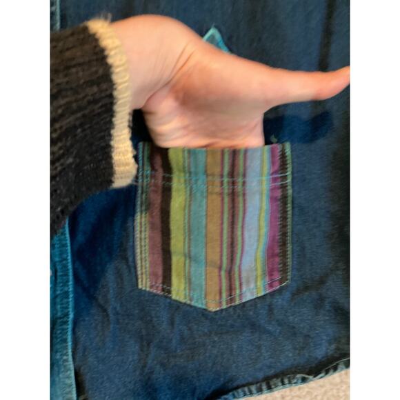 Vintage Amica Denim Button Top Large Floral Embroidery Long Sleeve Retro Western - Picture 4 of 16